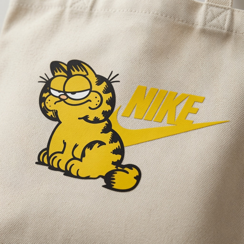 Lazy Cat Sportswear Parody Canvas Tote Bag - Retro Cartoon Graphic Handbag