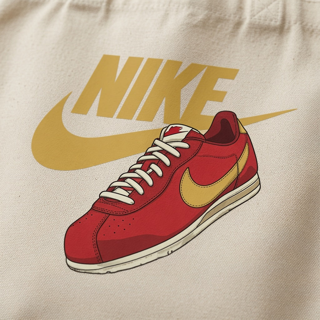 Retro Red & Gold Sneaker Illustration Nike Swoosh Cotton Canvas Tote Bag