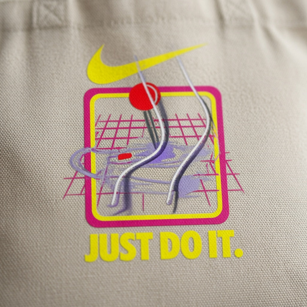 Retro Synthwave Grid "Just Do It" Yellow Nike Swoosh Cotton Canvas Tote Bag