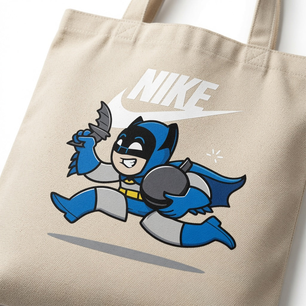Nike x Cartoon Batman Chibi Parody Canvas Tote Bag - Beige