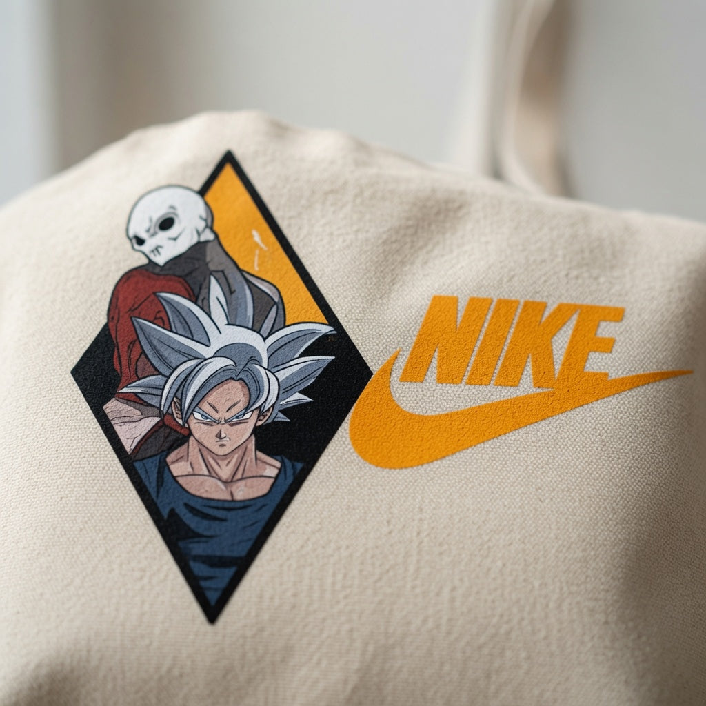 Dragon Ball Ultra Instinct Goku vs Jiren Orange Nike Swoosh Cotton Canvas Tote Bag
