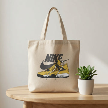 Retro Yellow Sneaker Graphic Canvas Tote Bag - Classic Streetwear Graphic Shoulder Bag