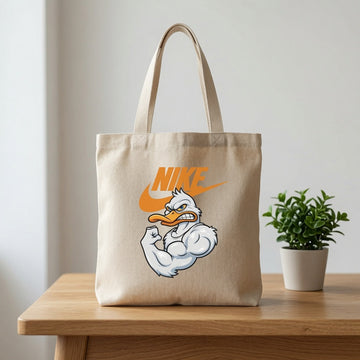 Quack-tastic Muscle Duck Nike Swoosh Cotton Canvas Tote Bag