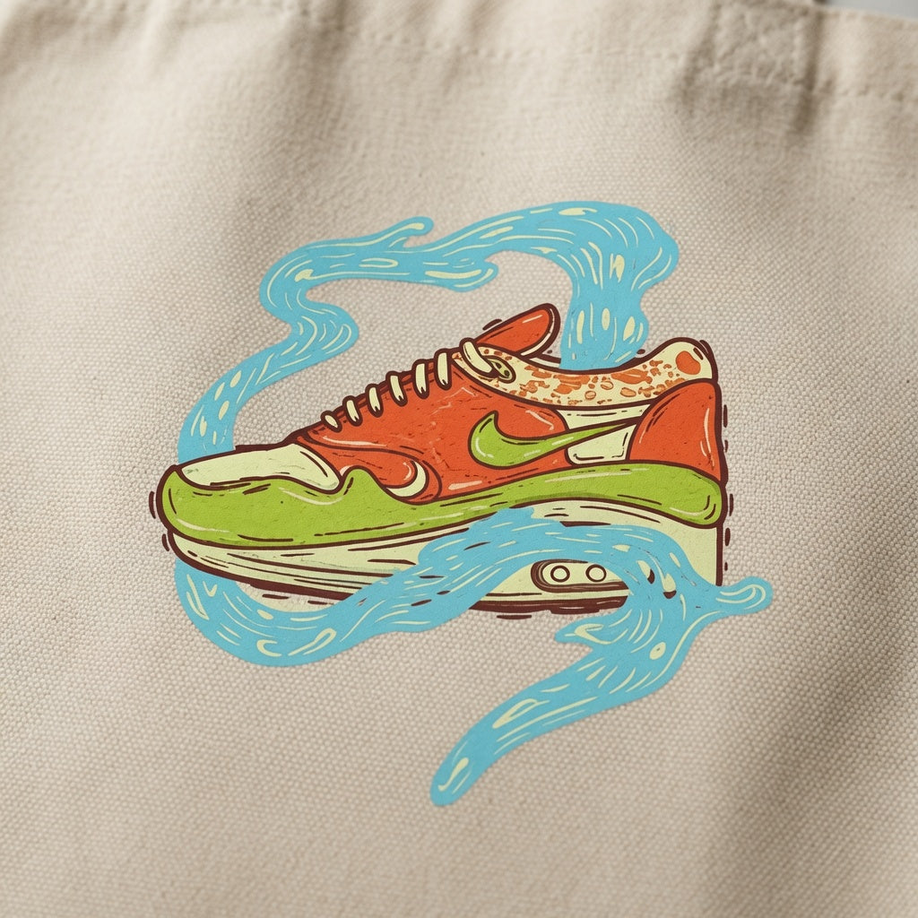 Smoky Waves Runner Sneaker Graphic Canvas Tote Bag - Abstract Surreal Streetwear Shoulder Bag