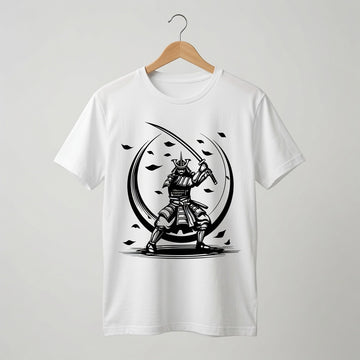 Samurai Moon T-Shirt Japanese Katana Graphic Tee White