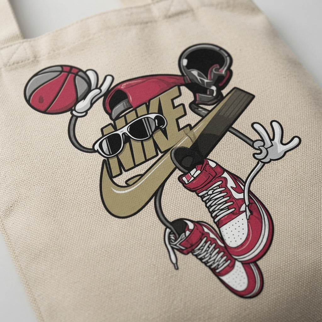 Cartoon Sneakerhead Graphic Canvas Tote Bag | High-Tops & Hoops Shopper Bag