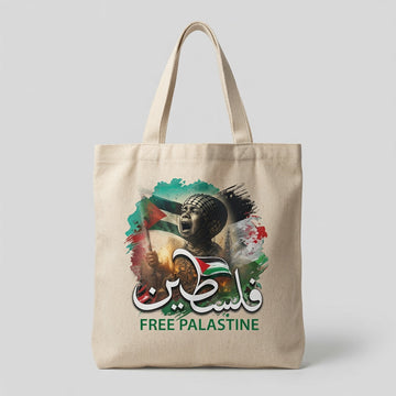 Free Palestine Canvas Tote Bag – Arabic Calligraphy & Flag Heritage Tote