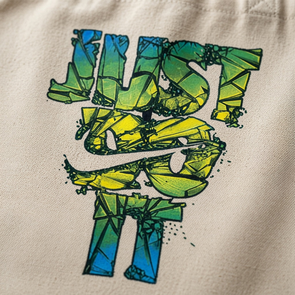 Shattered Glass Just Do It Typography Canvas Tote Bag - Green & Blue Mosaic Streetwear Shoulder Bag