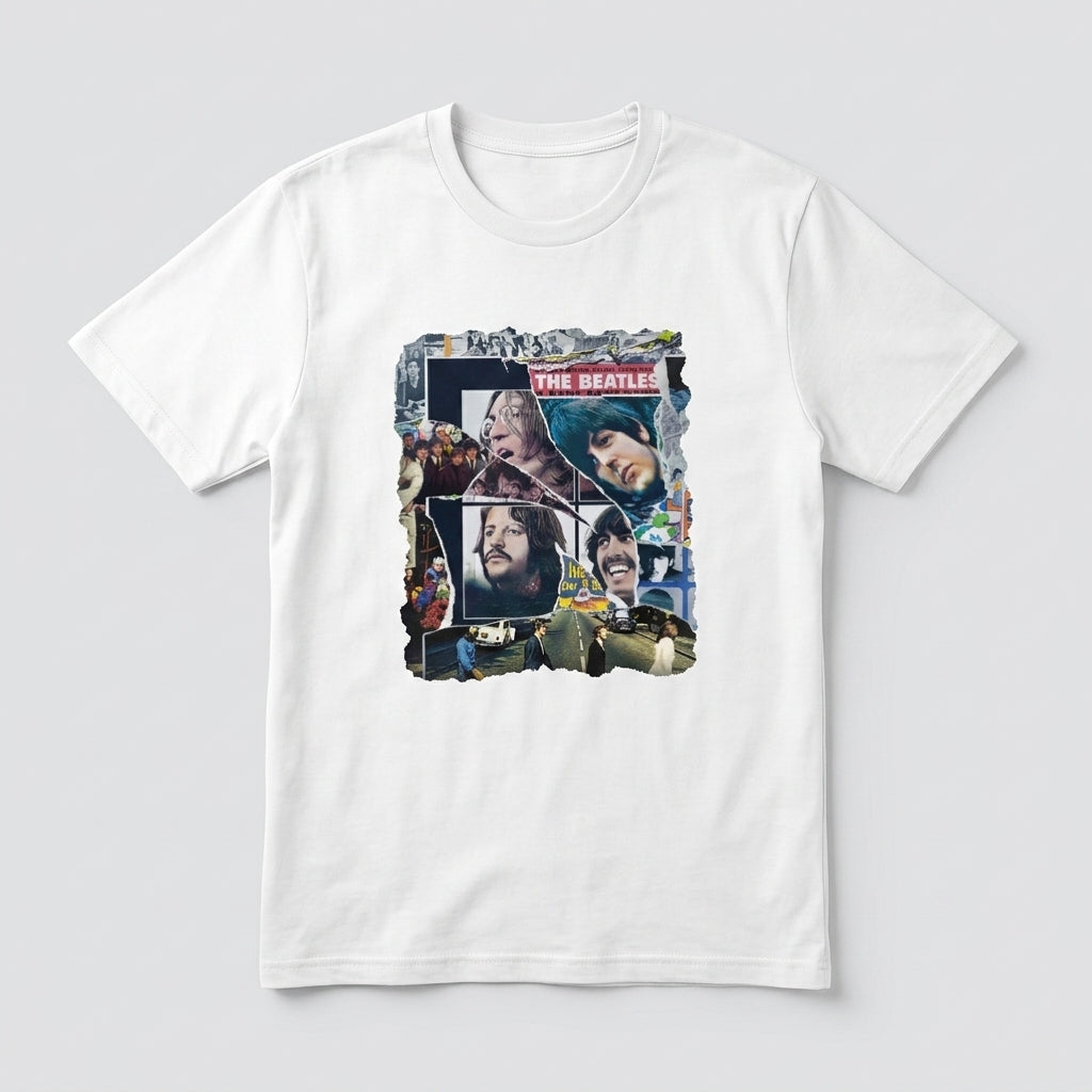The Beatles Torn Poster Album Art Collage Graphic T-Shirt