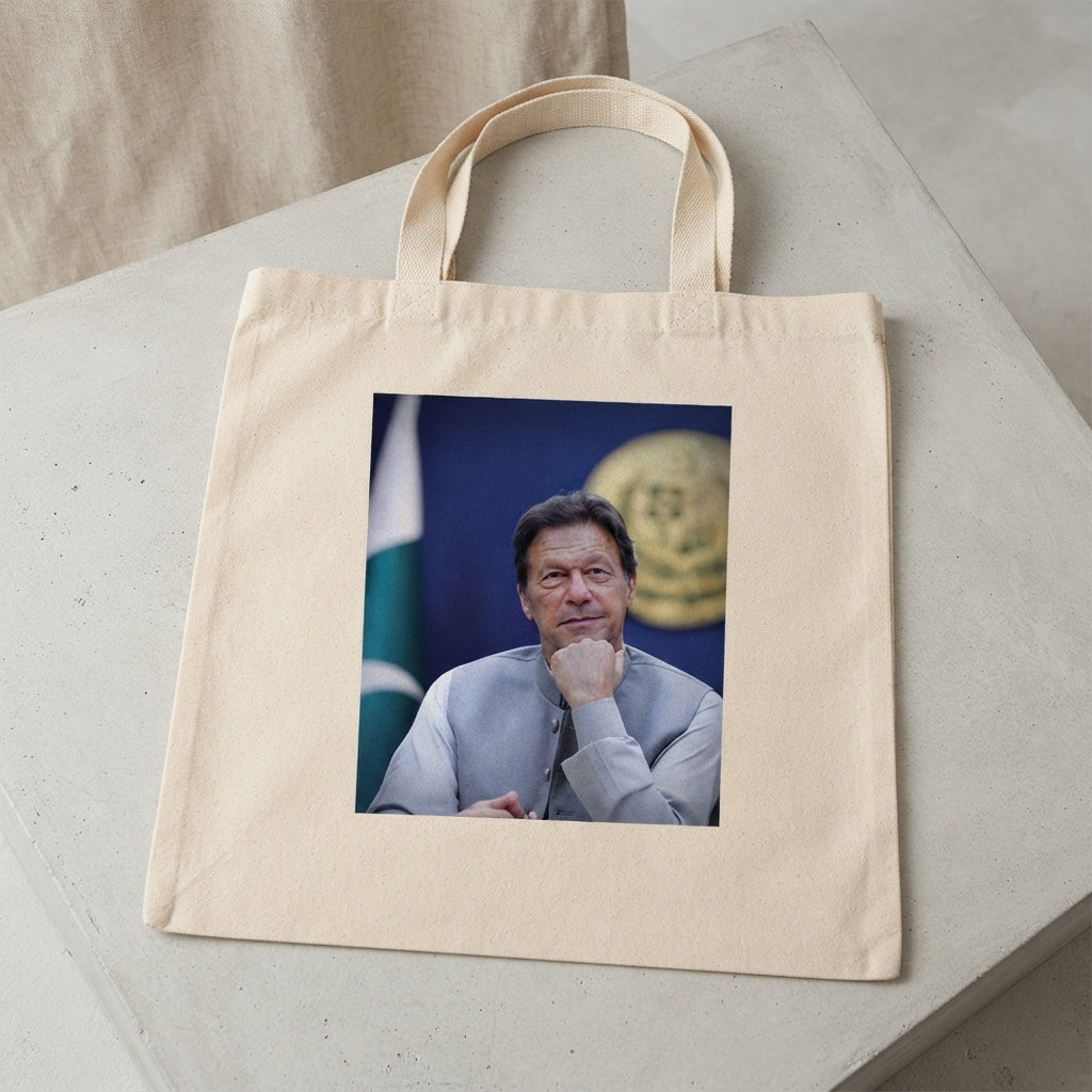 Imran Khan Thoughtful Portrait Printed Canvas Tote Bag