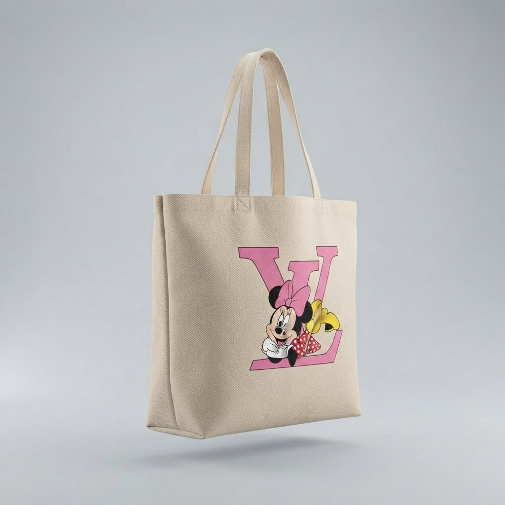 Pink Letter Canvas Tote Bag – Aesthetic Monogram Canvas Carryall Tote