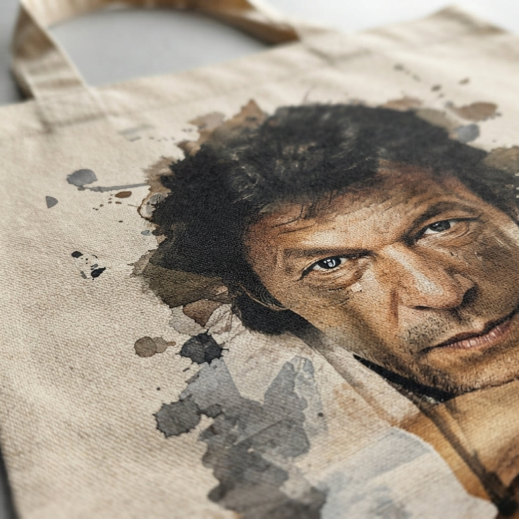 Imran Khan Artistic Watercolor Portrait Canvas Tote Bag – Premium Cotton Shoulder Bag