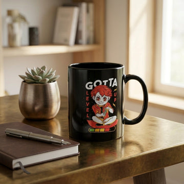 Gotta Level Up Anime Gamer Character Black Ceramic Coffee Mug 11oz Premium Gaming Cup Gift for Gamers