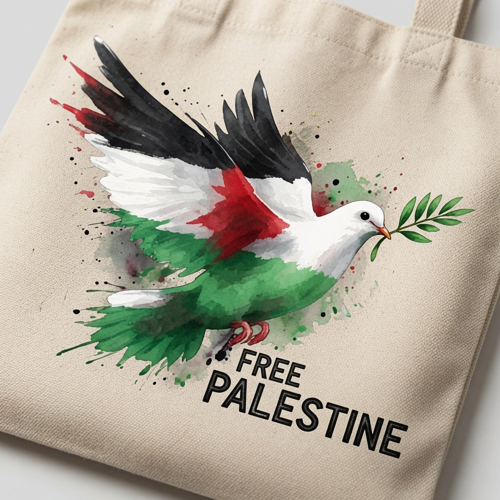 Free Palestine Peace Dove Canvas Tote Bag – Palestinian Flag Olive Branch Tote