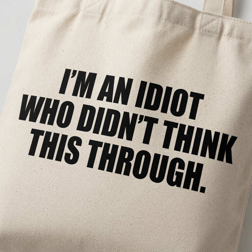 Funny Self-Deprecating Quote Tote Bag - "Didn't Think This Through"