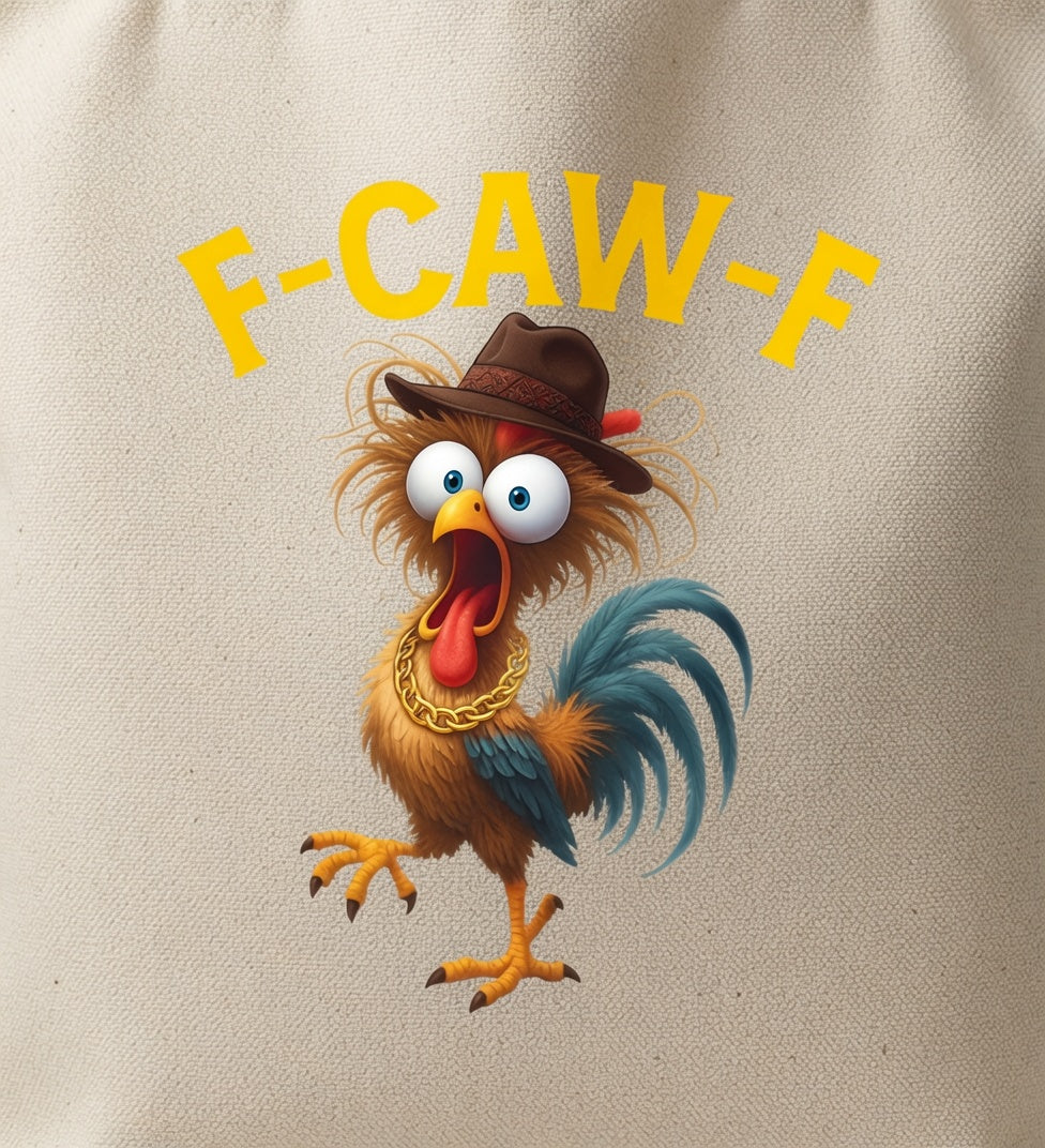 Funny F-CAW-F Rooster Graphic Canvas Tote Bag - Humor & Street Style