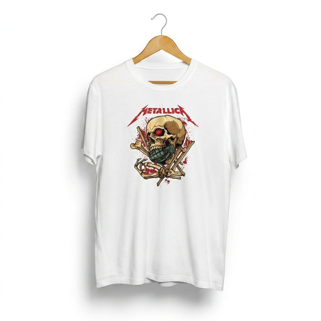 Metallica Grenade Skull & Crossbones Heavy Metal Graphic T-Shirt