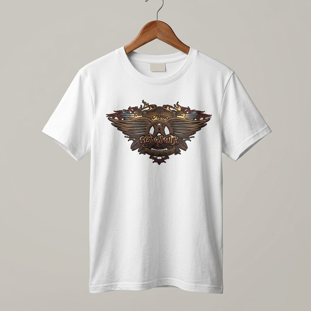 Aerosmith Classic Winged Logo Metallic Crest Graphic T-Shirt