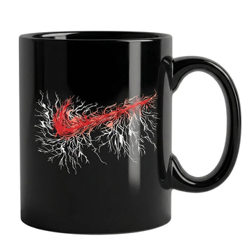 Abstract Flame & Roots Swoosh Glossy Black Ceramic Mug - 11oz