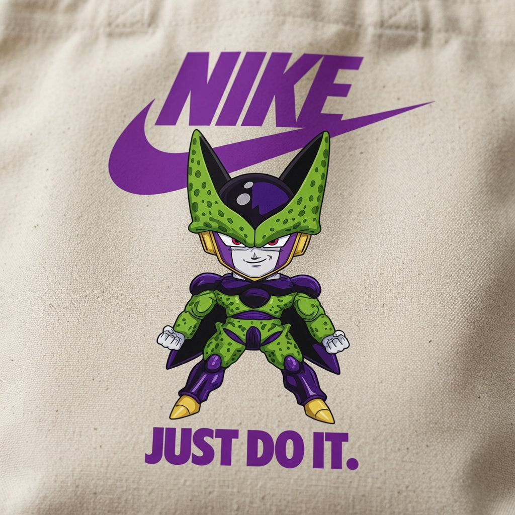 Chibi Perfect Cell Purple Nike Swoosh "Just Do It" Cotton Canvas Tote Bag