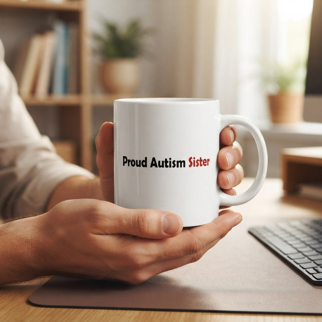 Autism Awareness Sister Support Graphic Ceramic Cup – Proud Sister Advocacy Drinkware