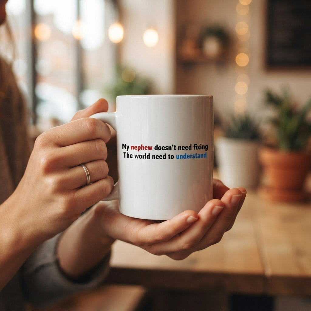 Autism Awareness Nephew Support Graphic Ceramic Cup – Proud Uncle and Aunt Advocacy Drinkware