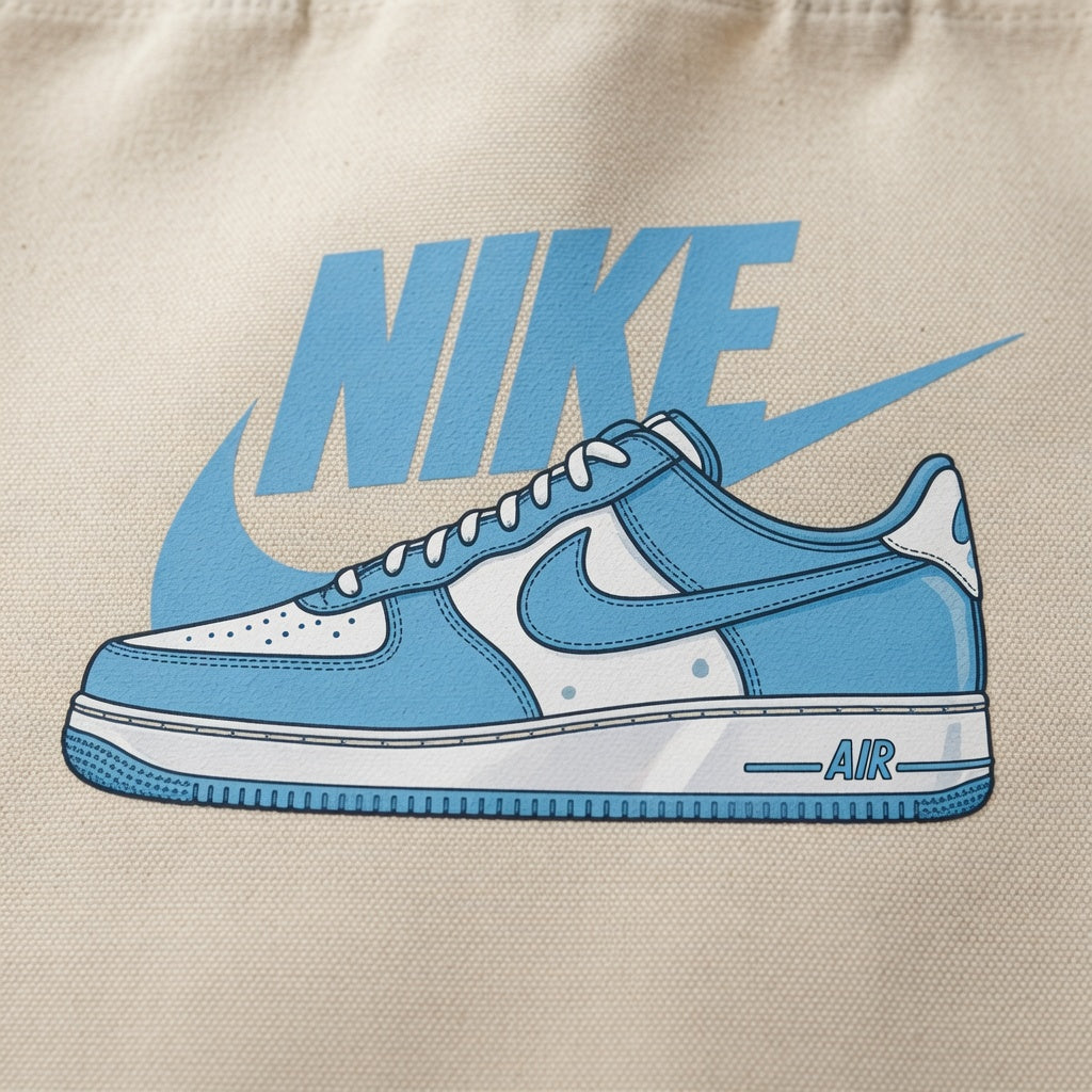 Classic Light Blue Sneaker Graphic Canvas Tote Bag | Retro Sneakerhead Cotton Tote