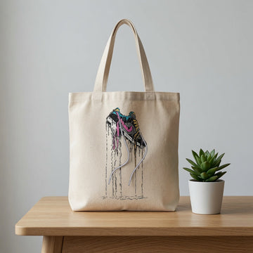 Melting Drip Sneaker Graphic Canvas Tote Bag - Abstract Streetwear Pop Art Shoulder Bag
