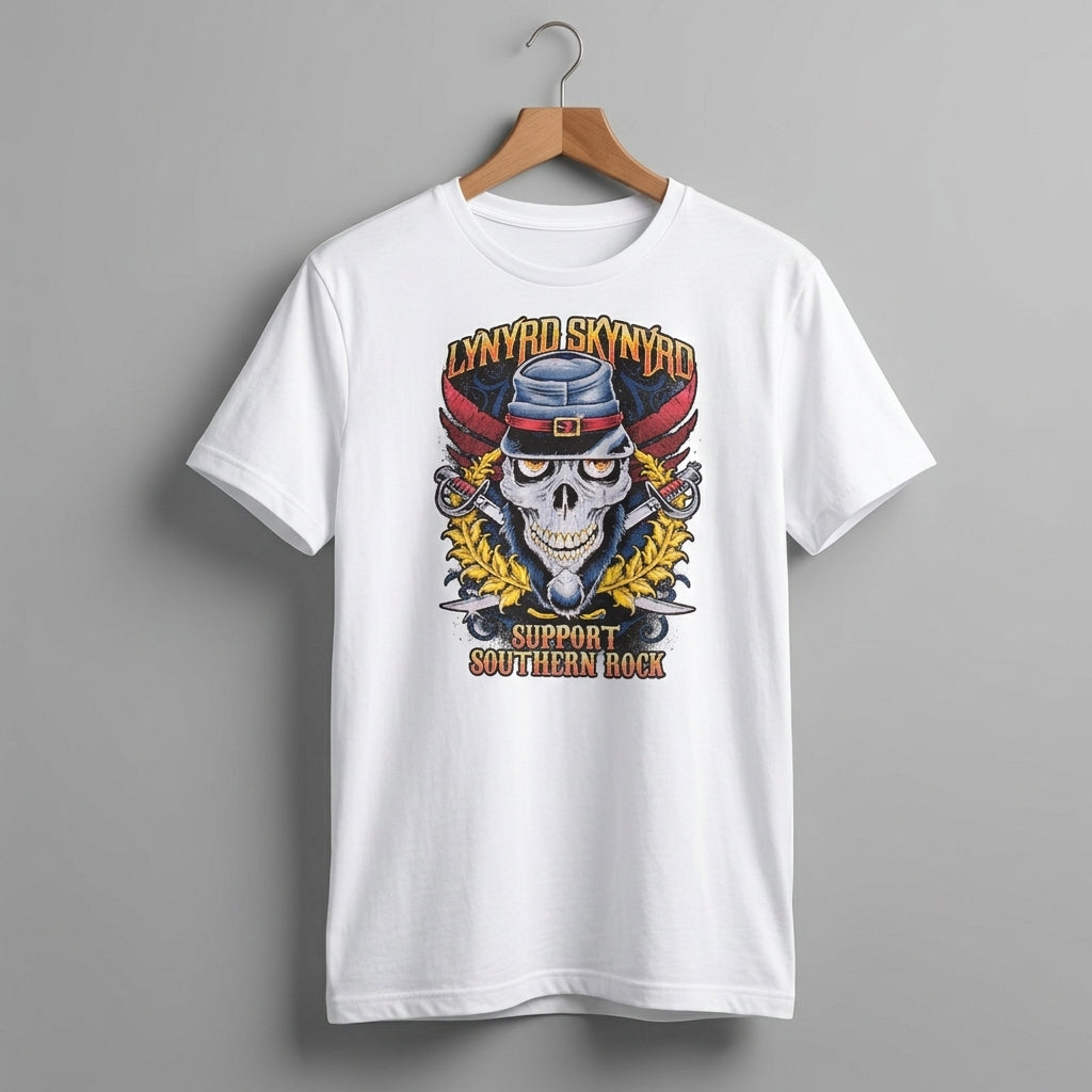 Lynyrd Skynyrd Support Southern Rock Skull Graphic T-Shirt