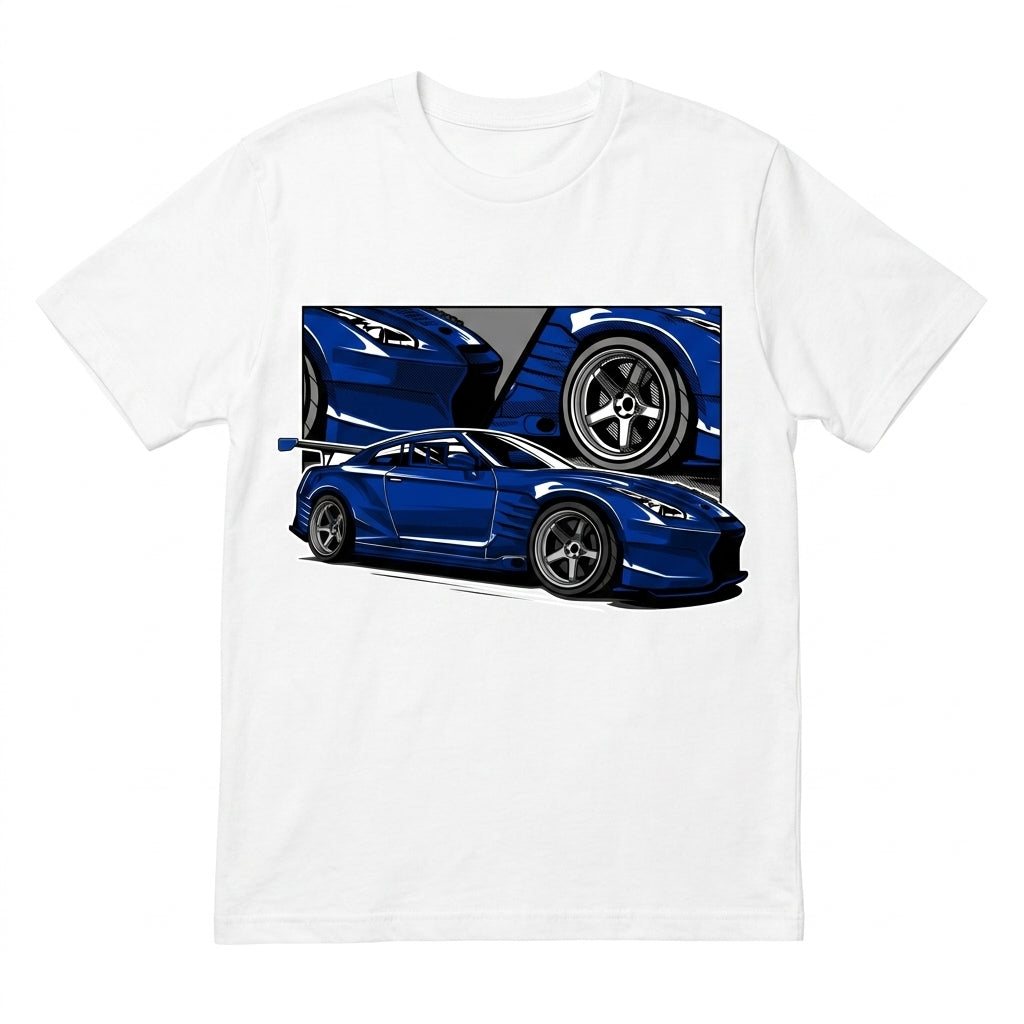 Nissan GT-R Bayside Blue Track Day Racing Graphic T-Shirt