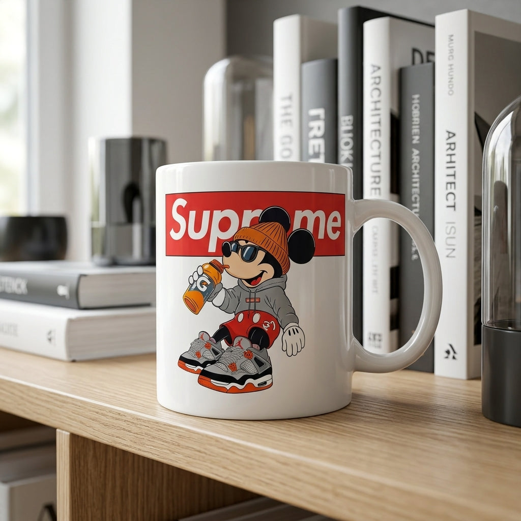 Cool Mickey Mouse Streetwear Red Box Logo Vinyl Decal – Waterproof Artwork for Mugs