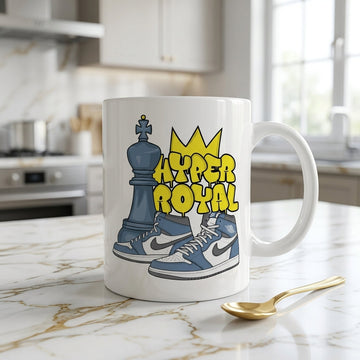 Retro High-Top Sneaker Ceramic Coffee Mug – Trendy Graffiti Style Royal Crown Graphic Drinkware & Gift for Sneaker Lovers 11oz