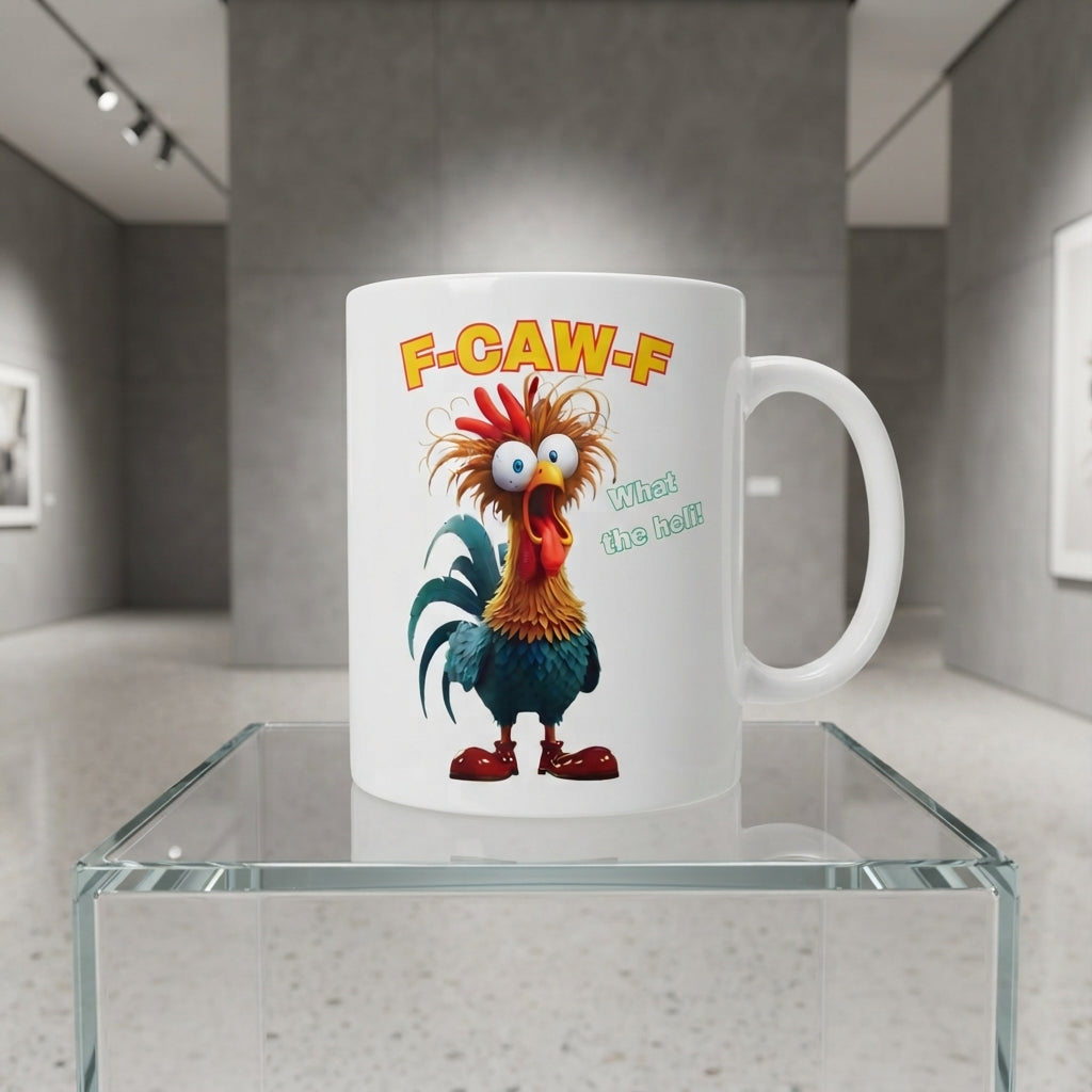 Shocked Rooster "What The Hell" Mug – Funny Cartoon Chicken Ceramic Coffee Cup, Humorous Novelty Gift
