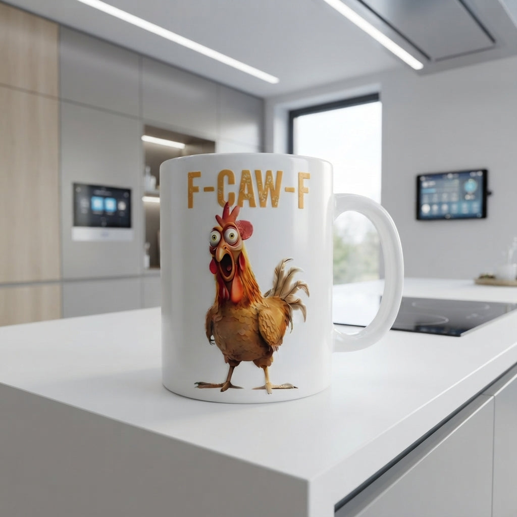F-CAW-F Golden Rooster Mug – Surprised Chicken Cartoon Ceramic Coffee Cup, Fun Kitchen Essential