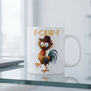 F-CAW-F Cowboy Rooster Mug – Funny Chicken In A Hat Ceramic Coffee Cup, Novelty Farmhouse Gift