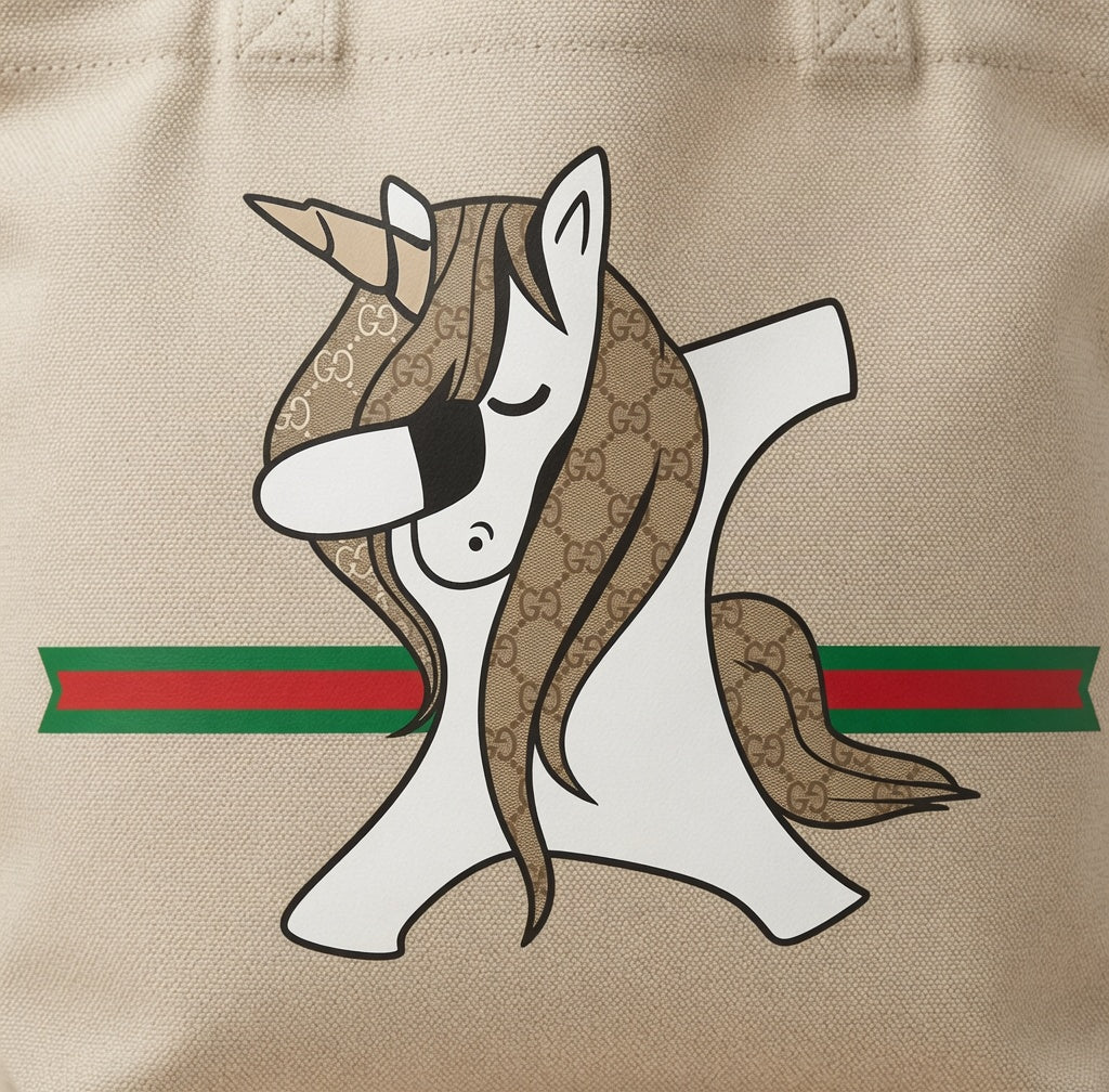 Dabbing Unicorn Graphic Canvas Tote Bag - Designer Style Fashion Graphic