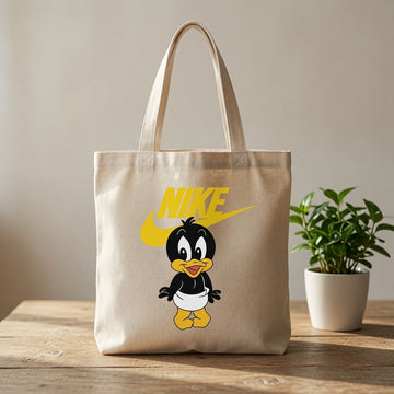 Cute Baby Duck Cartoon Graphic Canvas Tote Bag | Yellow & Black Graphic Cotton Tote