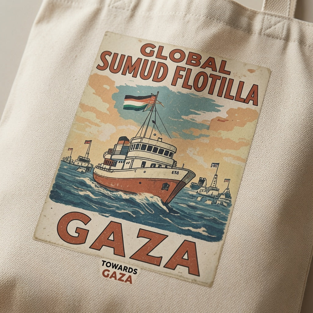 Global Sumud Flotilla Gaza Vintage Art Canvas Tote Bag - Retro Solidarity Handbag