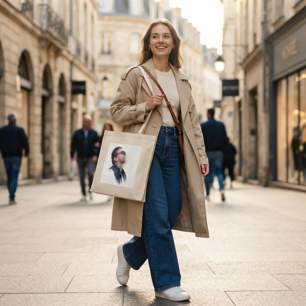 Iconic Laughing Man Graphic Canvas Tote Bag – Eco-Friendly Cotton Carryall