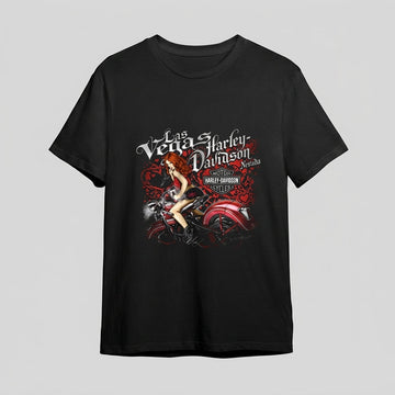 Las Vegas Custom Biker Heart Pinup Graphic T-Shirt