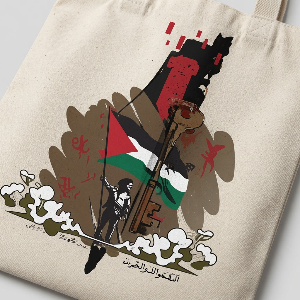 Palestine Map & Key of Return Canvas Tote Bag – Freedom & Heritage Tote Bag