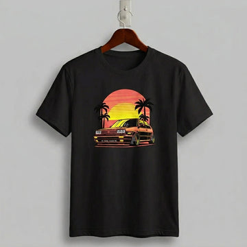 VW Golf Mk2 Retro 80s Sunset Synthwave Graphic T-Shirt