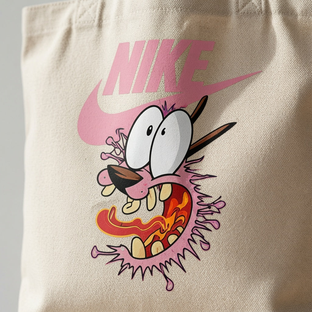 Courage the Cowardly Dog Pink Nike Swoosh Cotton Canvas Tote Bag