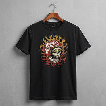 Retro Flaming Skull Lightning Helmet Graphic T-Shirt