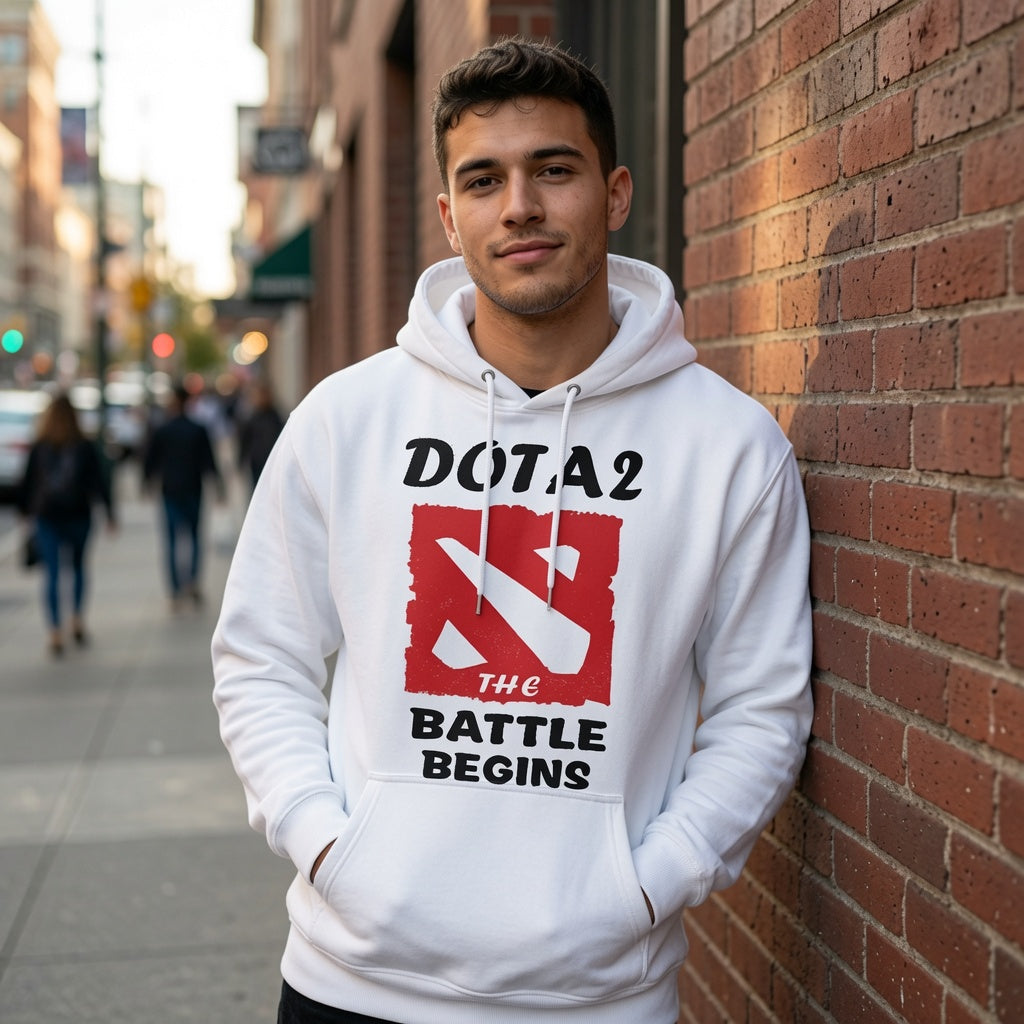 Dota 2 The Battle Begins Hoodie MOBA Gaming Sweatshirt Pullover Gamer Gift Mens