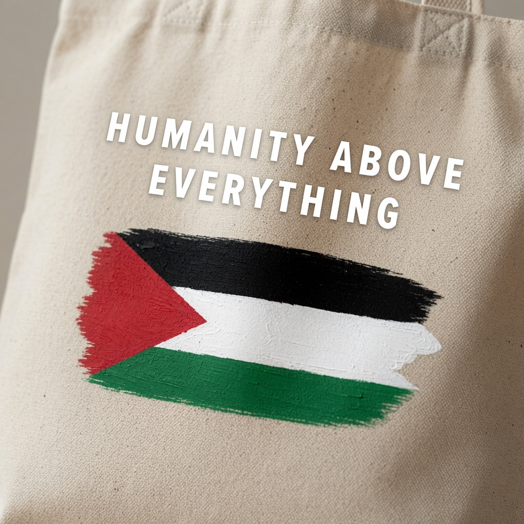 Humanity Above Everything Palestine Flag Canvas Tote Bag - Peace & Solidarity Handbag