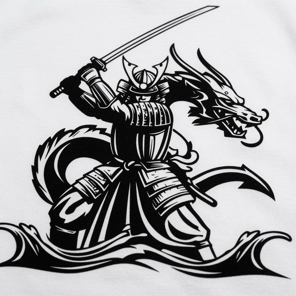 Samurai Dragon T-Shirt Japanese Katana Graphic Tee White