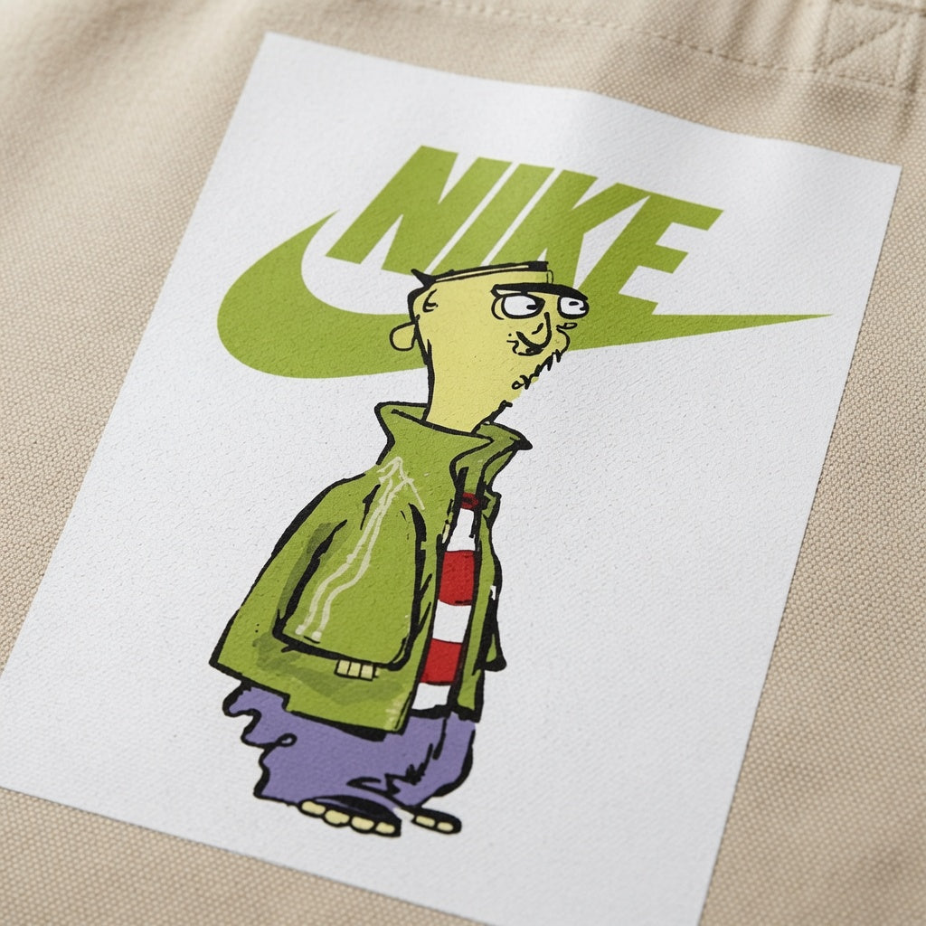 Olive Green Graphic Canvas Tote Bag | Retro Pop Culture Cotton Carryall