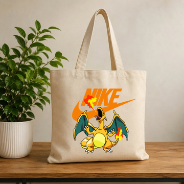 Fire Dragon Anime Graphic Canvas Tote Bag - Aesthetic Retro Gamer Reusable Bag