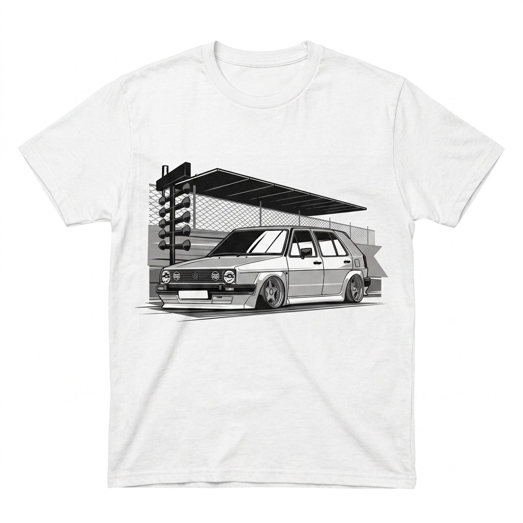 Volkswagen Golf Mk2 Stance Culture Drag Strip Monochrome T-Shirt